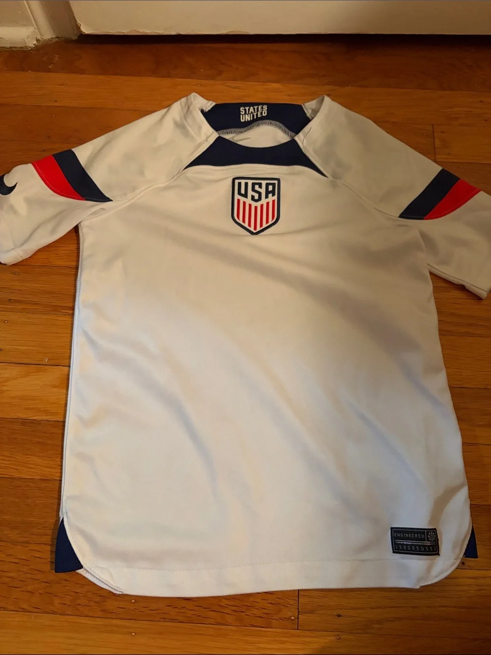 Nike Kids White Soccer Jersey with Navy & Red Accents